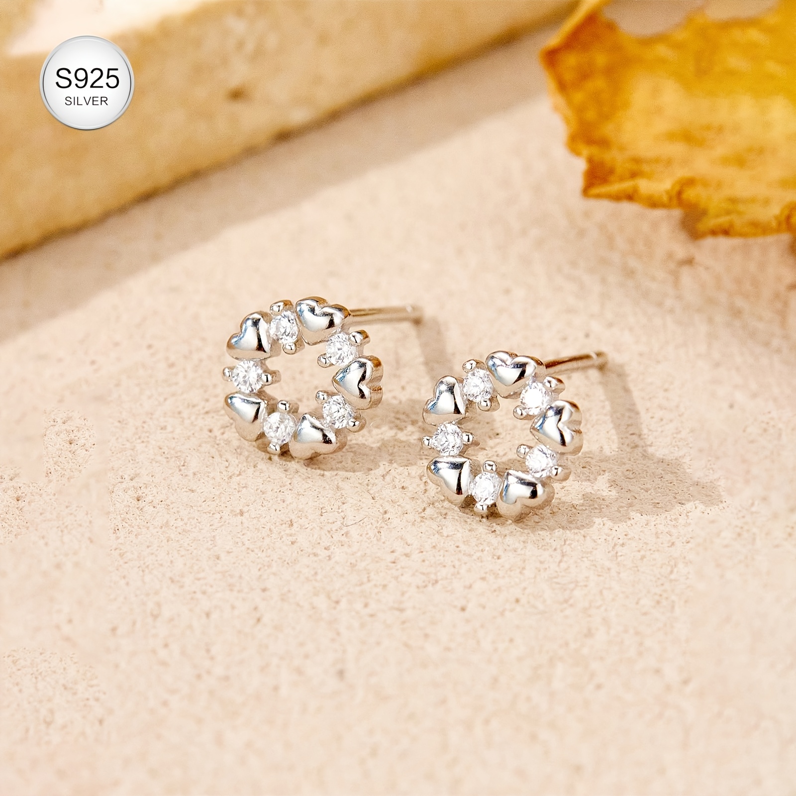 S925 Silver Double Heart Ear Studs, Valentine's Day Gift